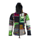 Nepal Patchwork Schafwolle Jacke mit Kapuze | bunt
